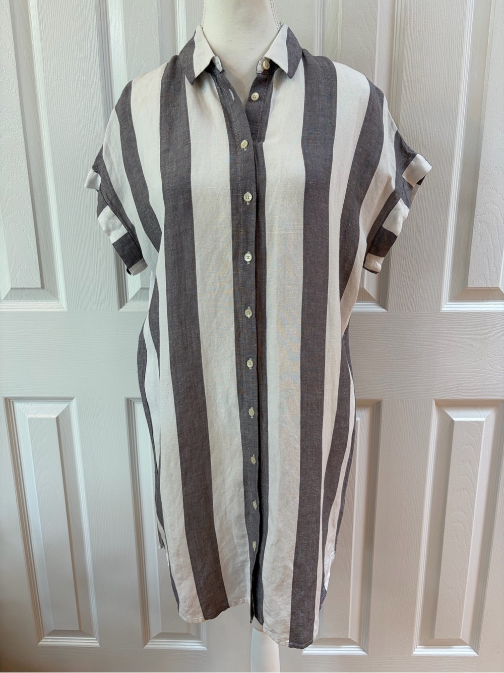 Madewell Gray and White Stripe Maywood Linen Blend Shirtdress Size S